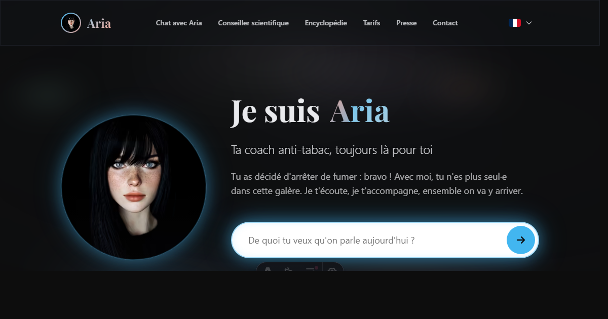 Page d'accueil d'Aria en français